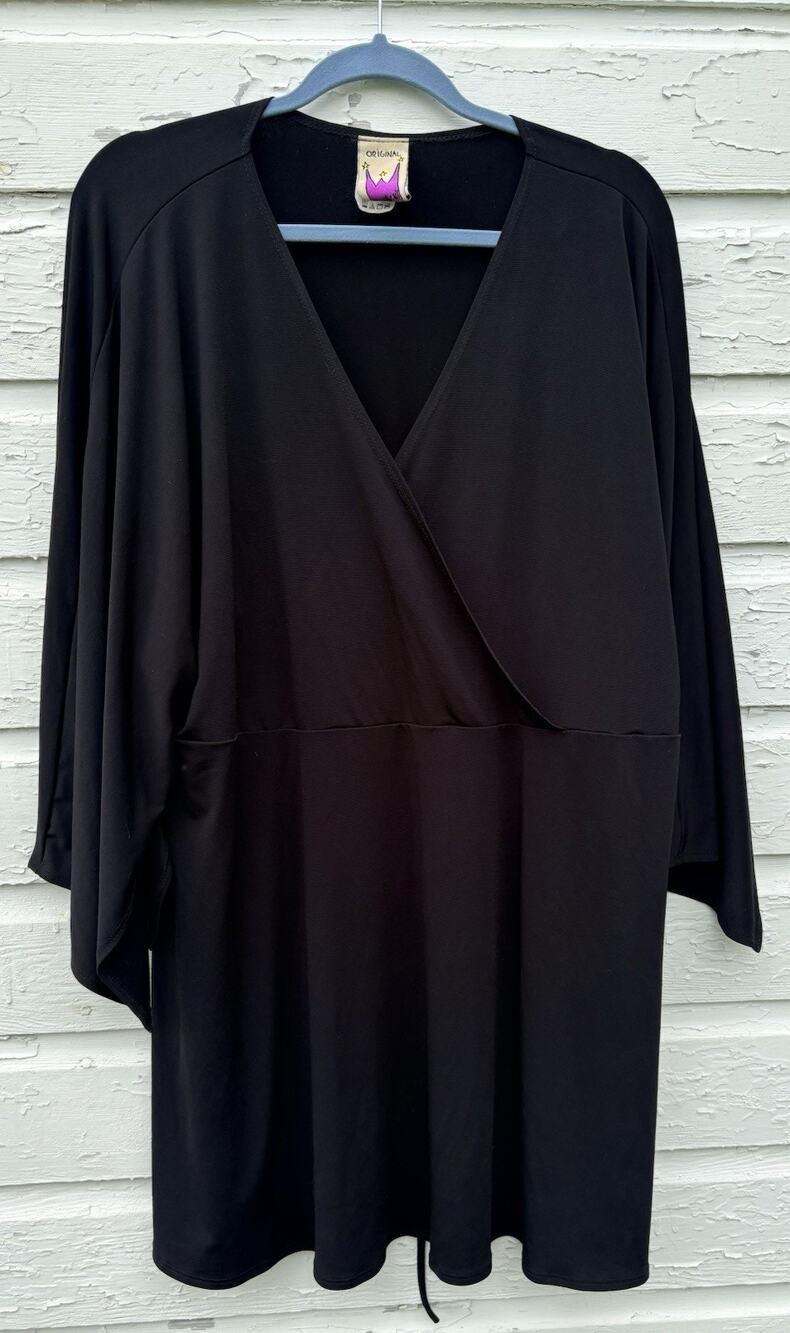 Original Anthony Top Blouse Womens 2X Black Wrap V-neck Witchy Sleeves Tie Waist